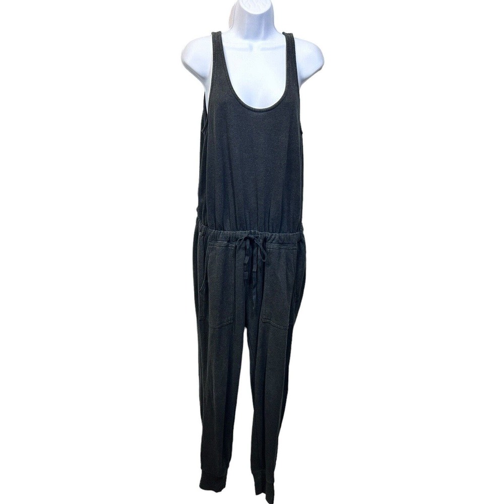 prAna Cozy Up Jumpsuit Women's Size Large Black French Terry Hemp Tencel Blend